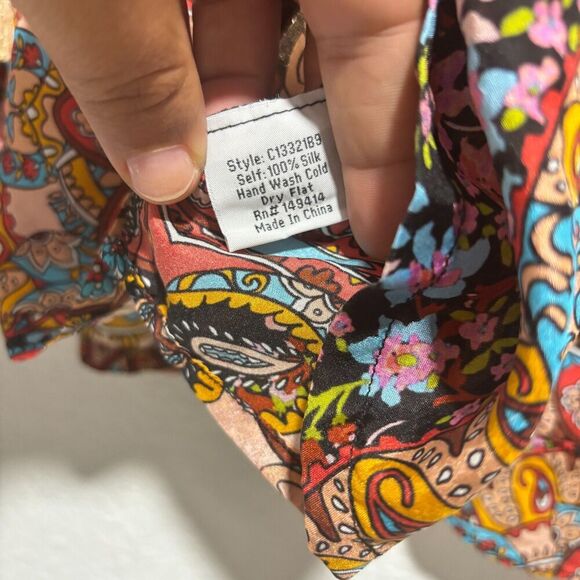 Johnny Was Multi Mandala Margot Paisley Floral Print Bell Sleeve Blouse S (FLAW) - Picture 7 of 8